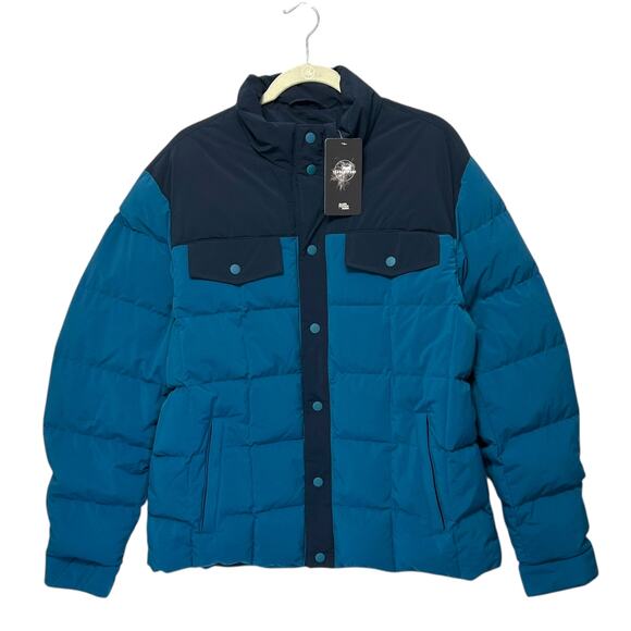 Lands' End Max 600 Down Puffer Jacket NWT Men's Sz L Blue Colorblock Streetwear - Picture 2 of 9